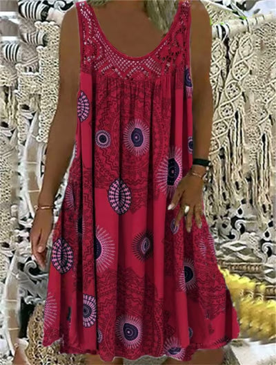⏳Time-Limited Special⏰Women Summer O-Neck Sleeveless Print Dress