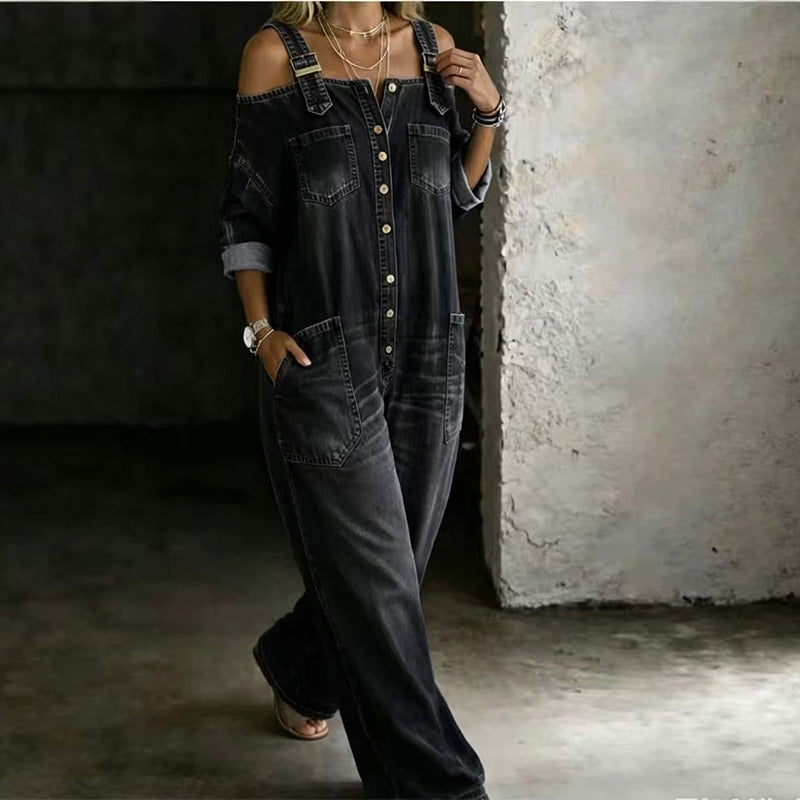 Limited-time offer-Loose Fit Wide-Leg Overall Jumpsuit with Pockets