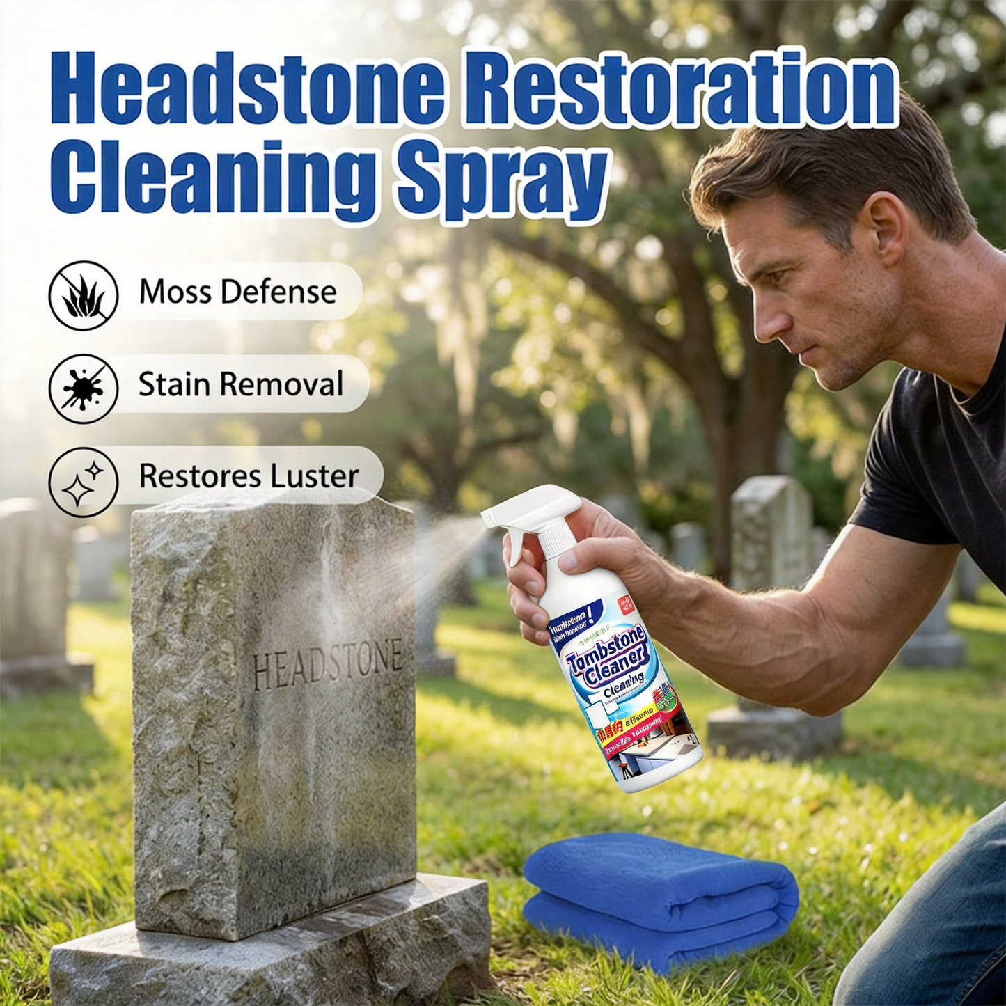 🔥Graveyard Moss Cleaner-Multi-functional stain remover spray-professionally removes moss and dirt from tombstones, stone cleaner