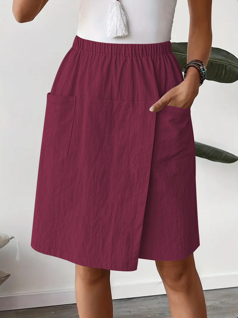 Women's Casual Elastic Waist Wrap Skort