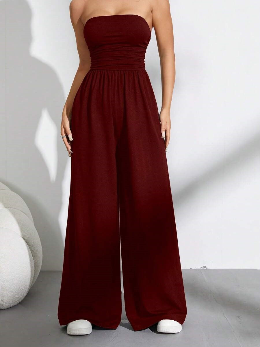 Strapless Wide-Leg Jumpsuit with High Waist