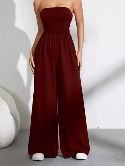 Strapless Wide-Leg Jumpsuit with High Waist