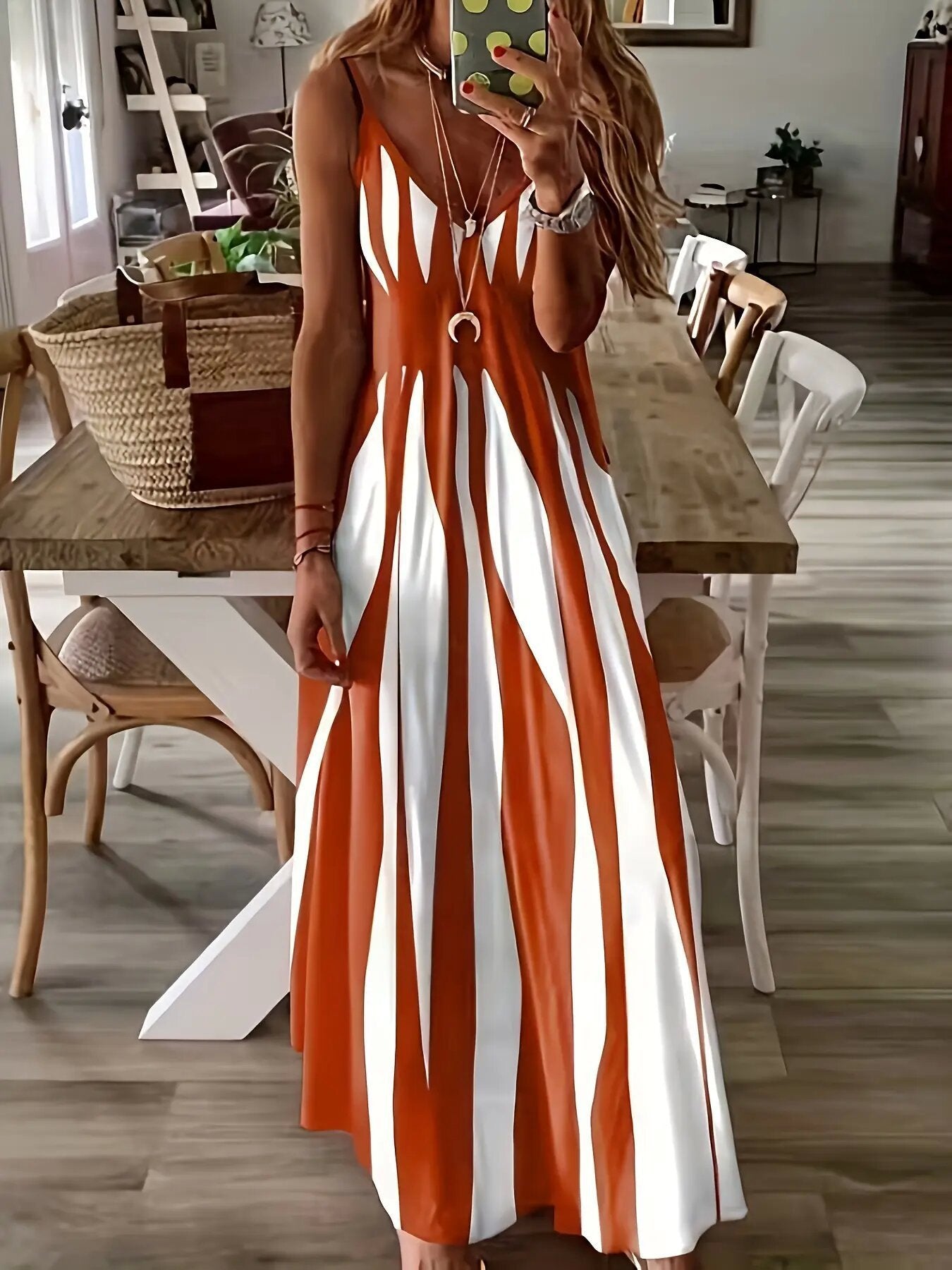 👗50% OFF Striped Spaghetti Strap Dress, Slim & Airy