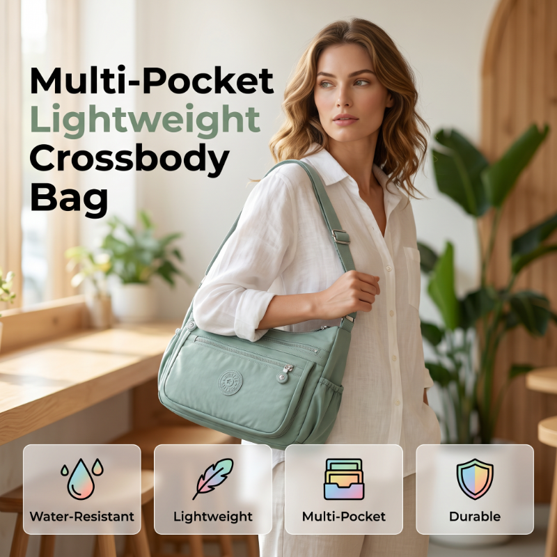 ⌛Limited-Time Offer-Lightweight Multi-Pocket Nylon Crossbody Bag – Lightweight, Water-Resistant & Perfect For Everyday Adventures 👜