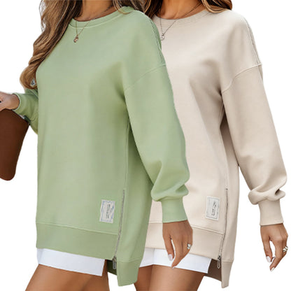 🔥2026 HOT SALE🔥 Long Sleeve Pullover Zipper Slit Casual Sweatshirt Dress