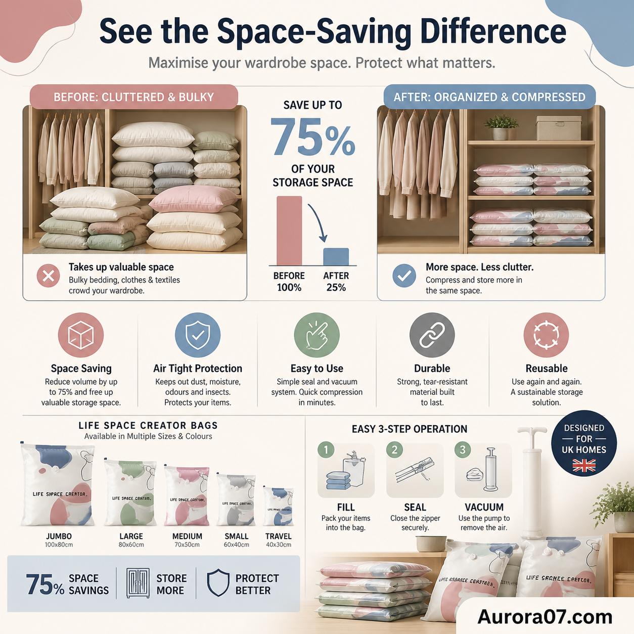 ⏰⌛Buy 5 Get 5 Free🧳No‑Pump Vacuum Storage Bags – Press & Seal, No Pump Needed. Saves 80% Space, Keeps Clothes Dry & Dust‑Free