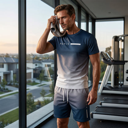 🌈 LIMITED-TIME 50% OFF! 👕 Men's Gradient Color 2-Piece Set – T-Shirt & Shorts, Breathable, Relaxed Fit 🩳