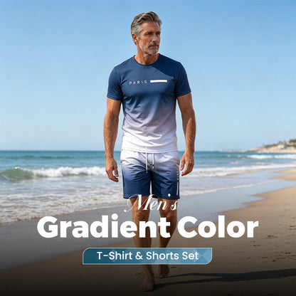 🌈 LIMITED-TIME 50% OFF! 👕 Men's Gradient Color 2-Piece Set – T-Shirt & Shorts, Breathable, Relaxed Fit 🩳