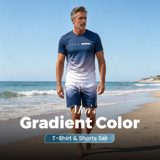 🌈 LIMITED-TIME 50% OFF! 👕 Men's Gradient Color 2-Piece Set – T-Shirt & Shorts, Breathable, Relaxed Fit 🩳