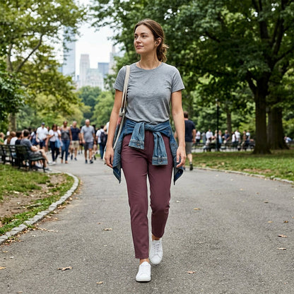🍃Women's Elastic High-Waist Pants - Secure Pockets, Slim Fit