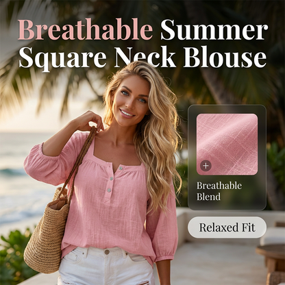 Women's 3/4 Sleeve Square Neck Linen Blouse