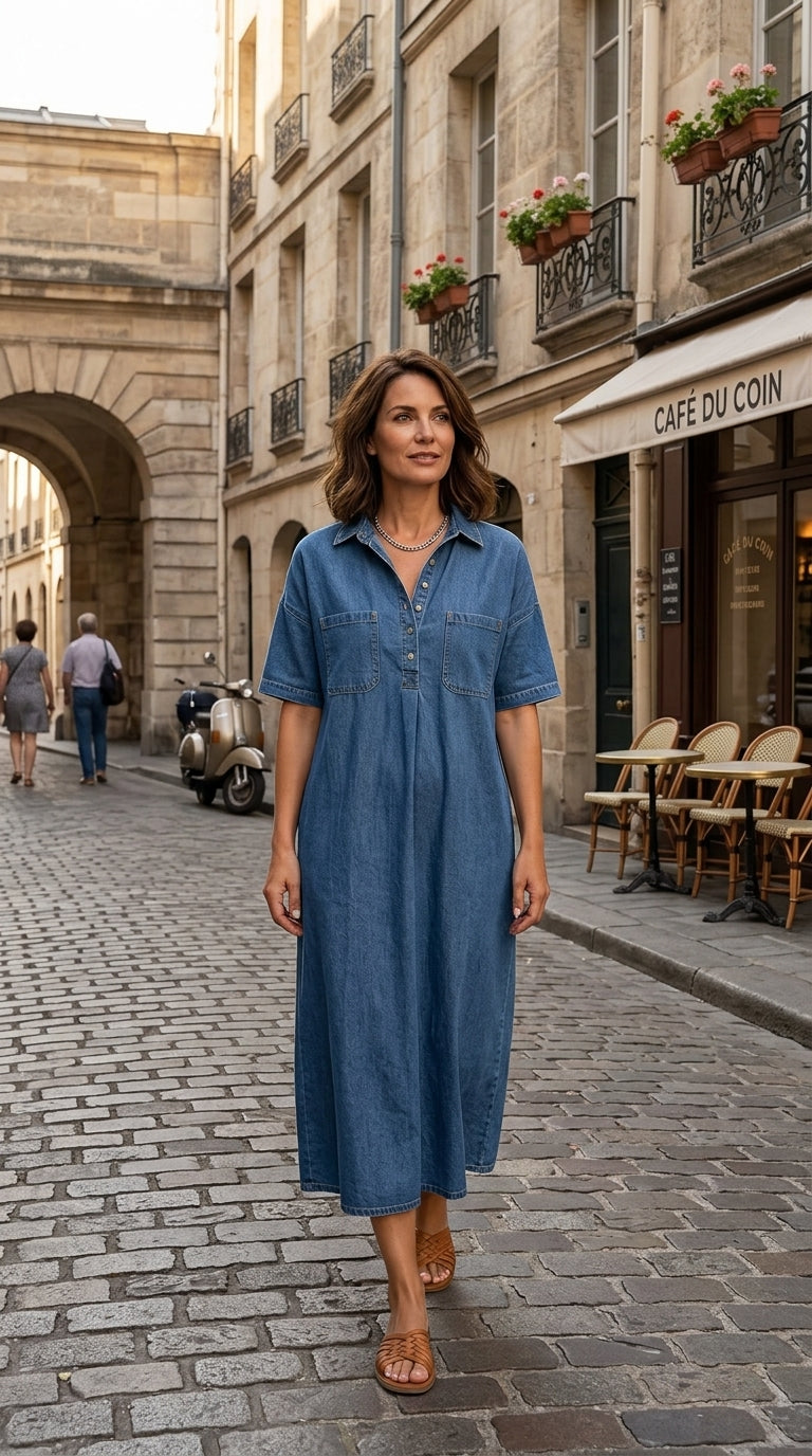 👗 50% OFF NOW! 👖 Casual Pocket Denim Midi Shirt Dress – Soft denim & relaxed fit – Functional pockets, perfect for everyday casual – comfortable and versatile ✨🌸