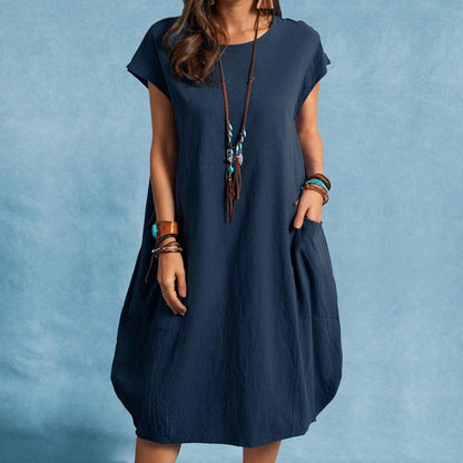Women's Cotton Linen Loose Casual Pocket Dress