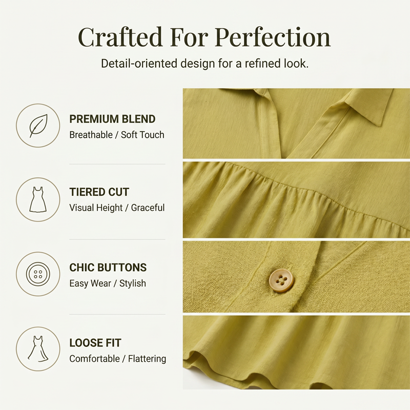 🌿Solid Color Cotton-linen Comfort Lapel Button Dress