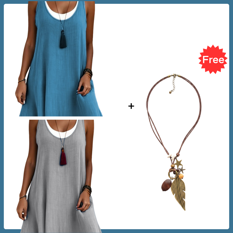 ⏰Last Day Sale 50% Off💃Women's Casual Loose Sleeveless Fake Two Piece Tank Dress
