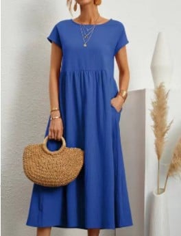 💝Solid Color Sleeveless Loose Cotton Pocket Dress