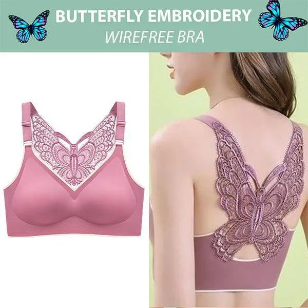 📢📢50% OFF !! ⏰Butterfly Embroidery Wirefree Bra – Wire-Free Lift & All-Day Support ✨