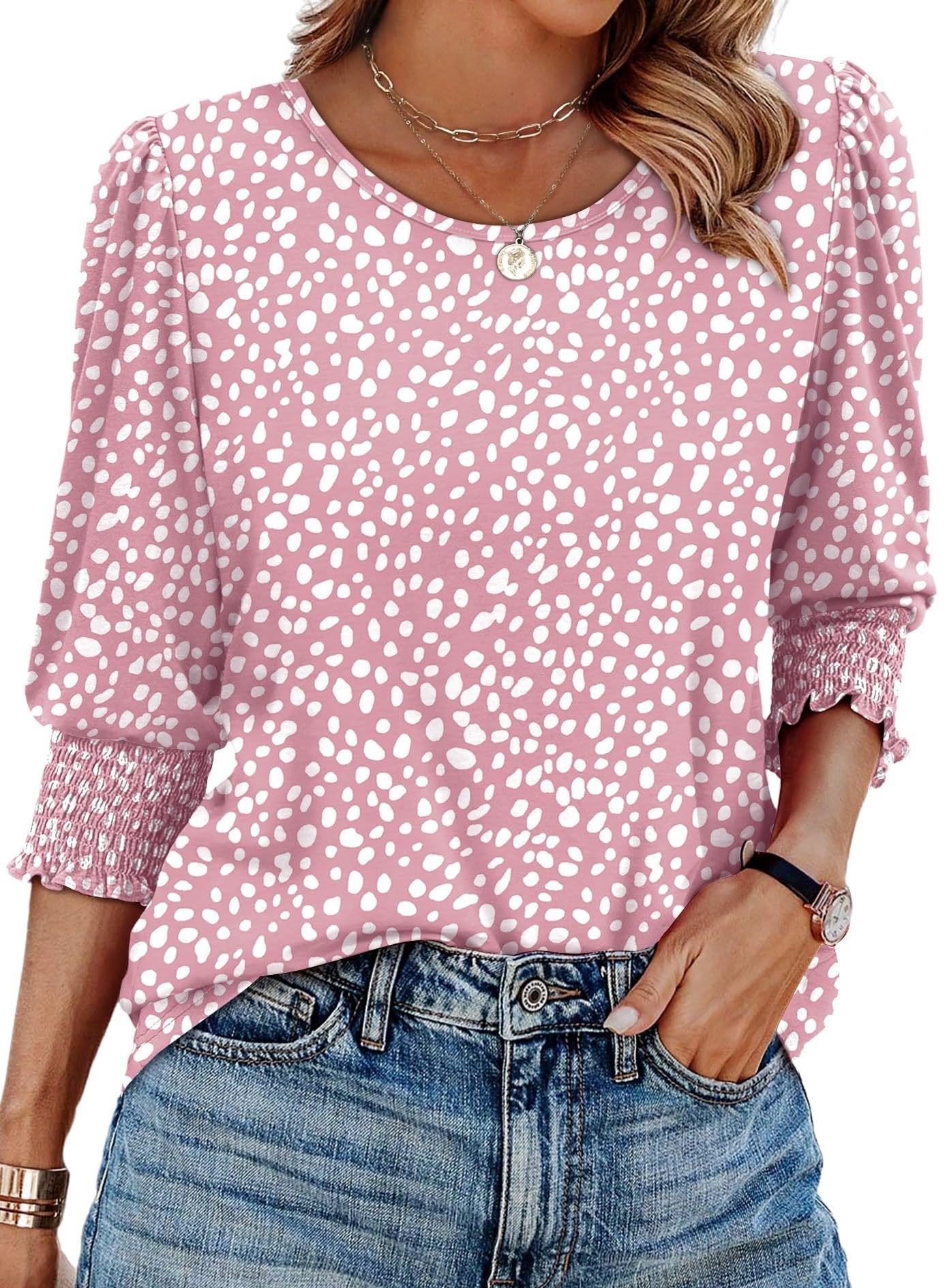 ⏰Limited Time Sale-50% OFF🏖️Womens 3/4 Sleeve T-Shirts Cute Crewneck Tees Blouses