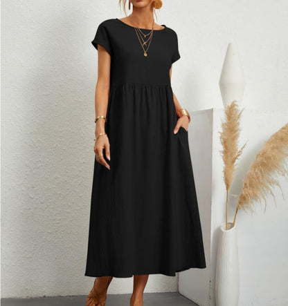 💝Solid Color Sleeveless Loose Cotton Pocket Dress