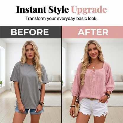 Women's 3/4 Sleeve Square Neck Linen Blouse