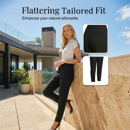🍃Women's Elastic High-Waist Pants - Secure Pockets, Slim Fit