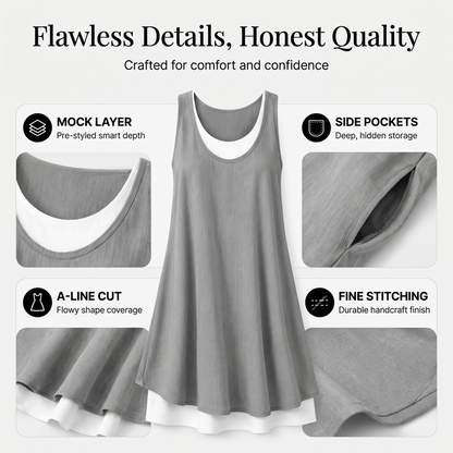 ⏰Last Day Sale 50% Off💃Women's Casual Loose Sleeveless Fake Two Piece Tank Dress