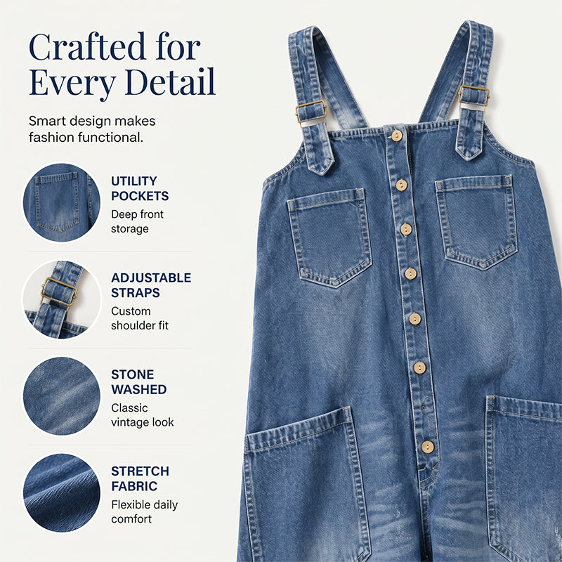 🔥Limited-time offer-Loose Fit Wide-Leg Overall Jumpsuit with Pockets