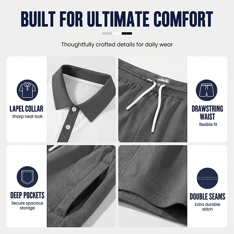 🛒FREE SHIPPING🔥Men's Short Sleeve Casual Set, Summer Beach Fashion Sport Wear, Plaid Pattern, Slim-Fitting, Above the Knee