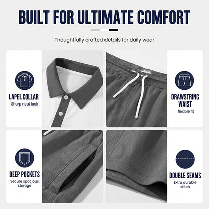 🛒FREE SHIPPING🔥Men's Short Sleeve Casual Set, Summer Beach Fashion Sport Wear, Plaid Pattern, Slim-Fitting, Above the Knee