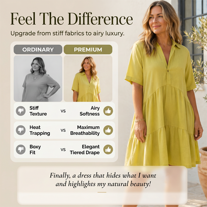 🌿Solid Color Cotton-linen Comfort Lapel Button Dress
