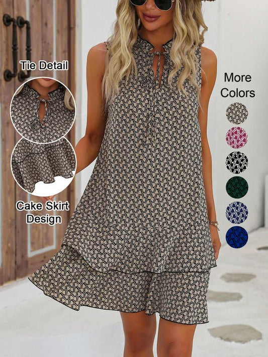 👗 LIMITED-TIME 50% OFF! ✨ Women's Geometric Print Bow Dress – Abstract Art, Decorative Bow, Flattering Fit 💃