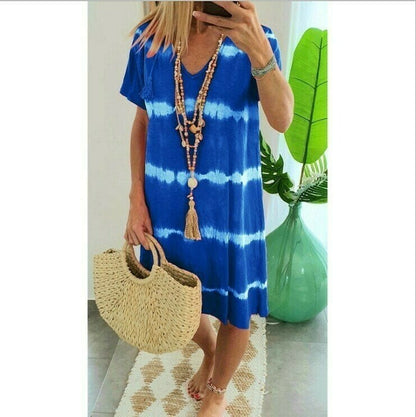 👗 50% OFF NOW! 🌈 Tie-Dye Striped Short Sleeve T-Shirt Dress – Soft & flowy – Perfect for summer, beach or casual days – comfortable and stylish 🌊✨