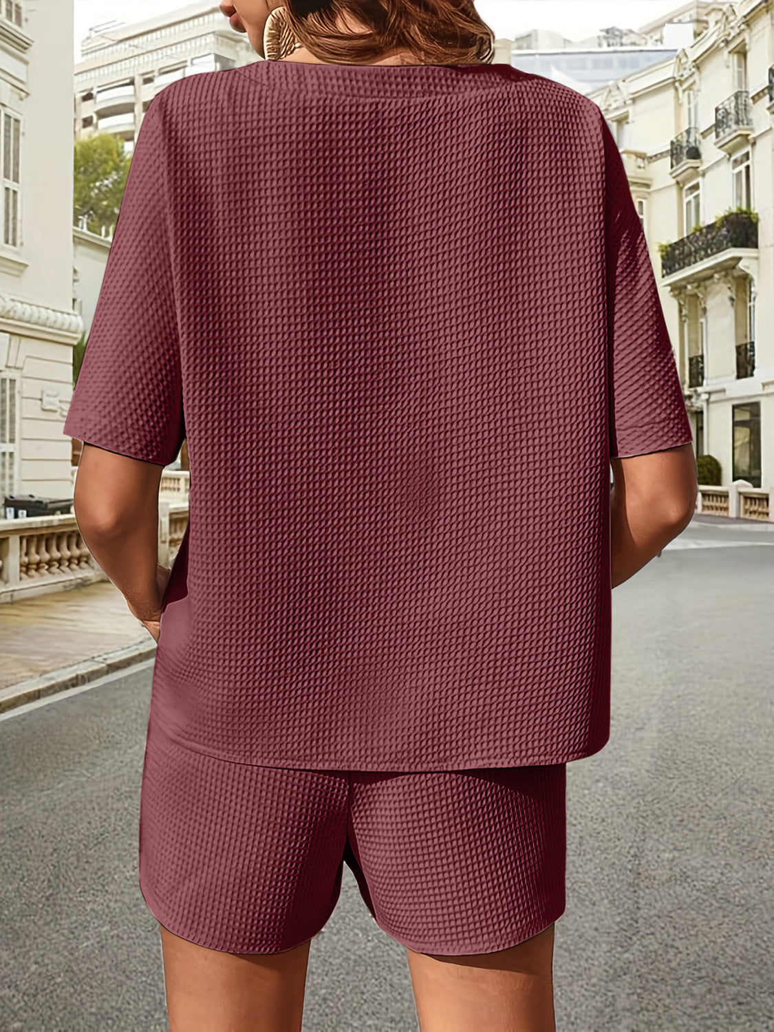 🔥Summer Hot Sale 49% OFF🔥Waffle-Knit Half Sleeve Top and Shorts Set