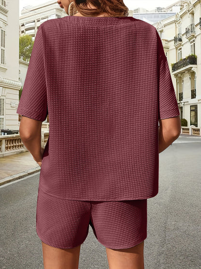 🔥Summer Hot Sale 49% OFF🔥Waffle-Knit Half Sleeve Top and Shorts Set