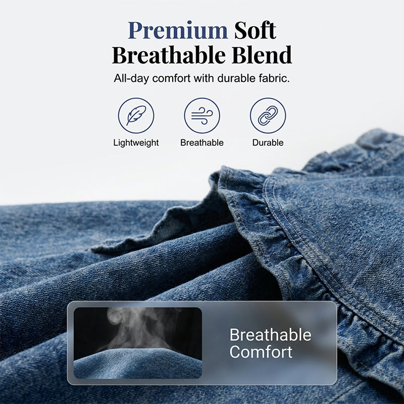 🥳2026 HOT SALE🥳💞50K+ SOLD!👵☀️ 50% OFF! Open-Front Denim Jacket – No buttons, easy on/off. Flattering ruffle trim, breathable fabric. Classic blue wash. A versatile wardrobe staple. 🌿✅