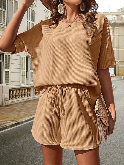 🔥Summer Hot Sale 49% OFF🔥Waffle-Knit Half Sleeve Top and Shorts Set