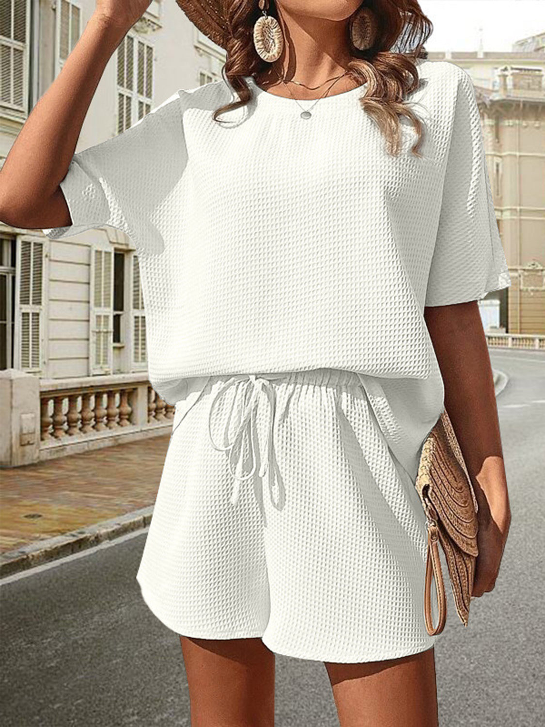 🔥Summer Hot Sale 49% OFF🔥Waffle-Knit Half Sleeve Top and Shorts Set