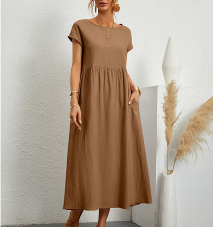💝Solid Color Sleeveless Loose Cotton Pocket Dress