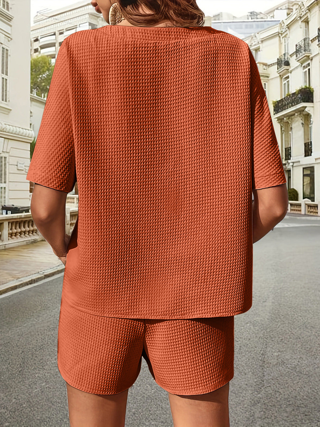 🔥Summer Hot Sale 49% OFF🔥Waffle-Knit Half Sleeve Top and Shorts Set