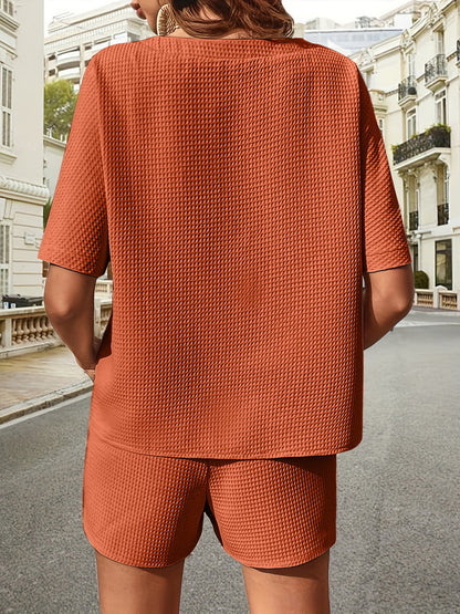 🔥Summer Hot Sale 49% OFF🔥Waffle-Knit Half Sleeve Top and Shorts Set