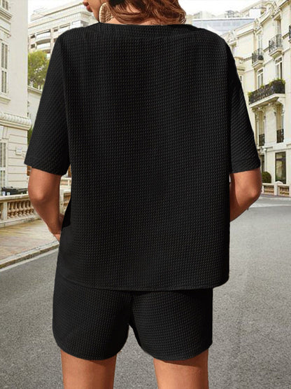🔥Summer Hot Sale 49% OFF🔥Waffle-Knit Half Sleeve Top and Shorts Set