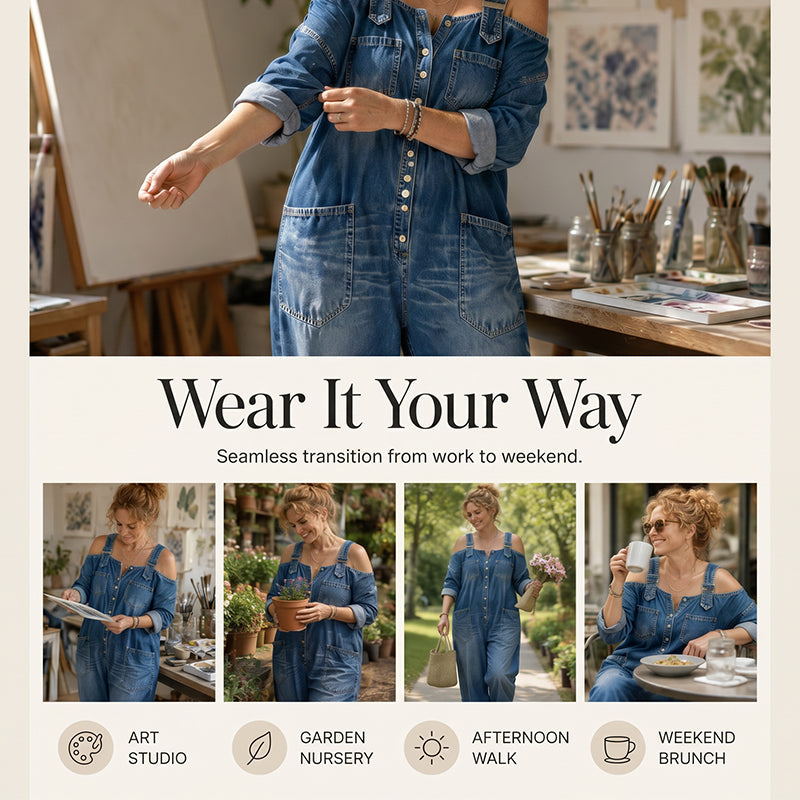 🔥Limited-time offer-Loose Fit Wide-Leg Overall Jumpsuit with Pockets