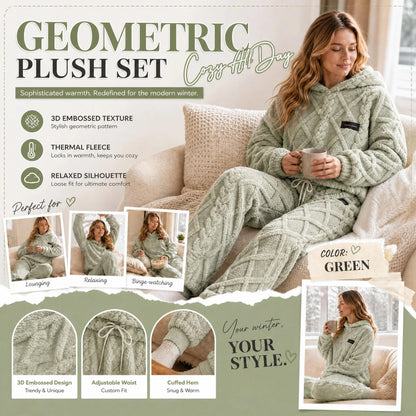 Embossed Geometric Plush Set – Warm embossed plush matching set, trendy & cozy for cold days🍂👚