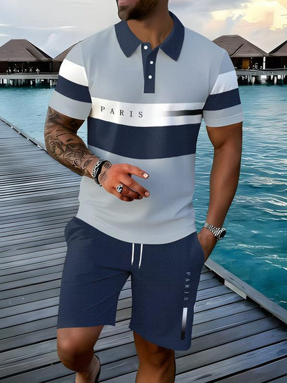 🛒FREE SHIPPING🔥Men's Short Sleeve Casual Set, Summer Beach Fashion Sport Wear, Plaid Pattern, Slim-Fitting, Above the Knee