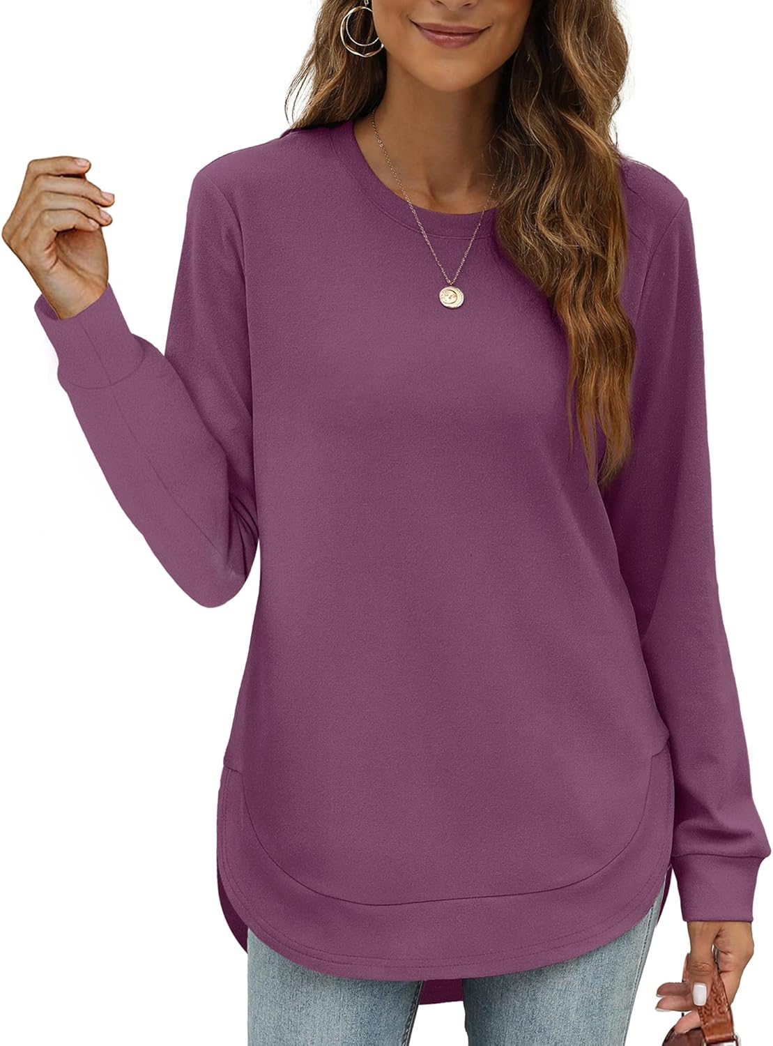 💖2026 Autumn’s Sale 70% OFF✨🍂Women's Sweatshirt Crewneck Long Sleeve Shirts High Low Tops Curved Hem