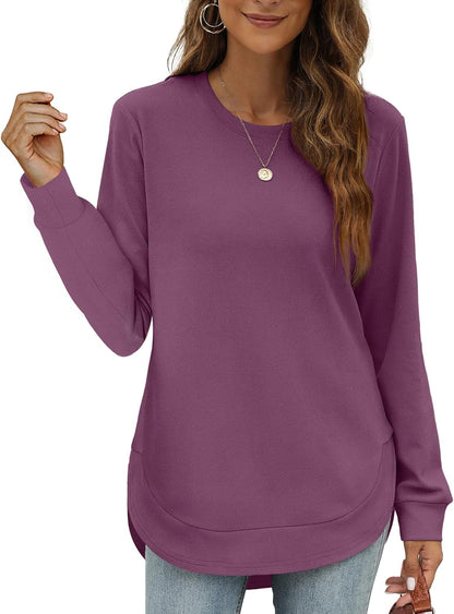 💖2026 Autumn’s Sale 70% OFF✨🍂Women's Sweatshirt Crewneck Long Sleeve Shirts High Low Tops Curved Hem