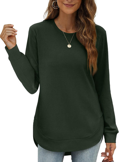 💖2026 Autumn’s Sale 70% OFF✨🍂Women's Sweatshirt Crewneck Long Sleeve Shirts High Low Tops Curved Hem