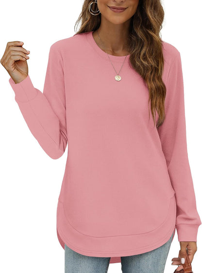 💖2026 Autumn’s Sale 70% OFF✨🍂Women's Sweatshirt Crewneck Long Sleeve Shirts High Low Tops Curved Hem