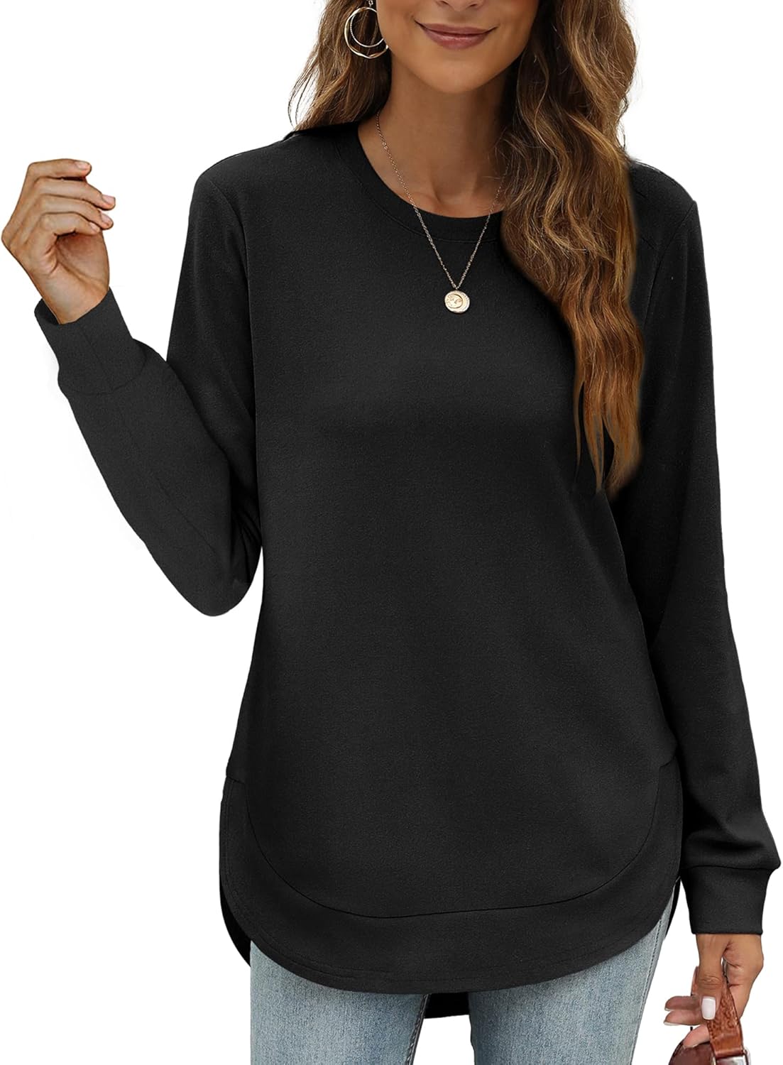 💖2026 Autumn’s Sale 70% OFF✨🍂Women's Sweatshirt Crewneck Long Sleeve Shirts High Low Tops Curved Hem