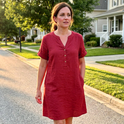🏖️ LIMITED-TIME 50% OFF! 👗Women's V-Neck Tunic Dress – Relaxed Fit, Pockets & Breathable